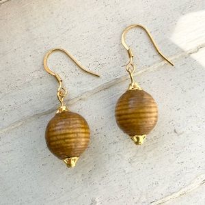 Handcrafted Wooden Bead Boho Drop Earrings